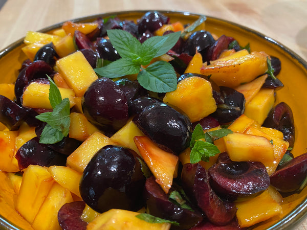 MANGO & BLACK CHERRY SALAD w/ MINT & MEDITERRANEAN CITRUS SALT