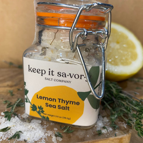 Lemon Thyme Sea Salt 3.5oz Glass Jar